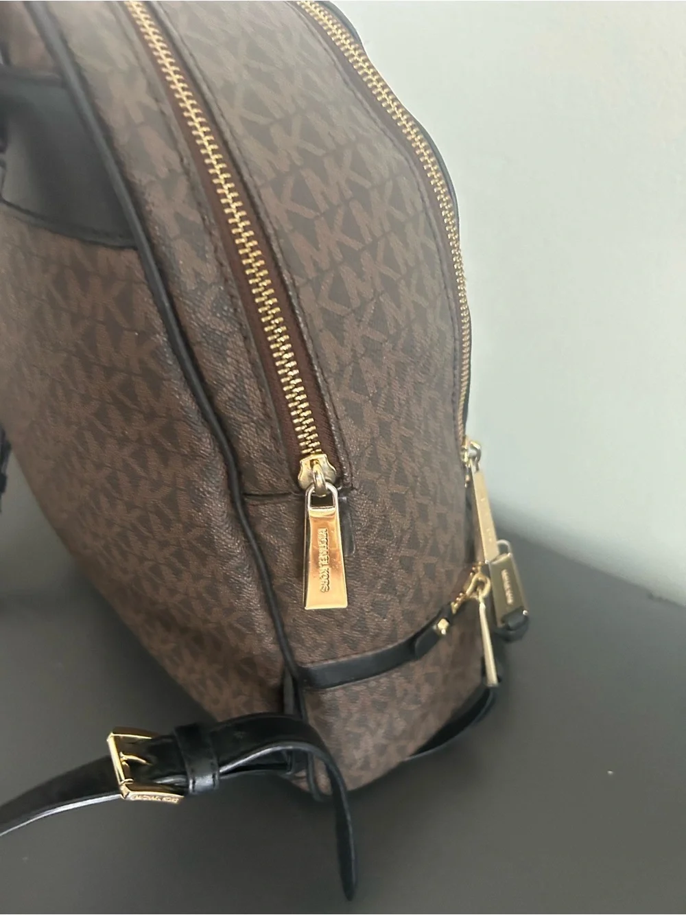 Michael Kors Jaycee Brown MK Signature Backpack Gold Hardware Travel Bookbag